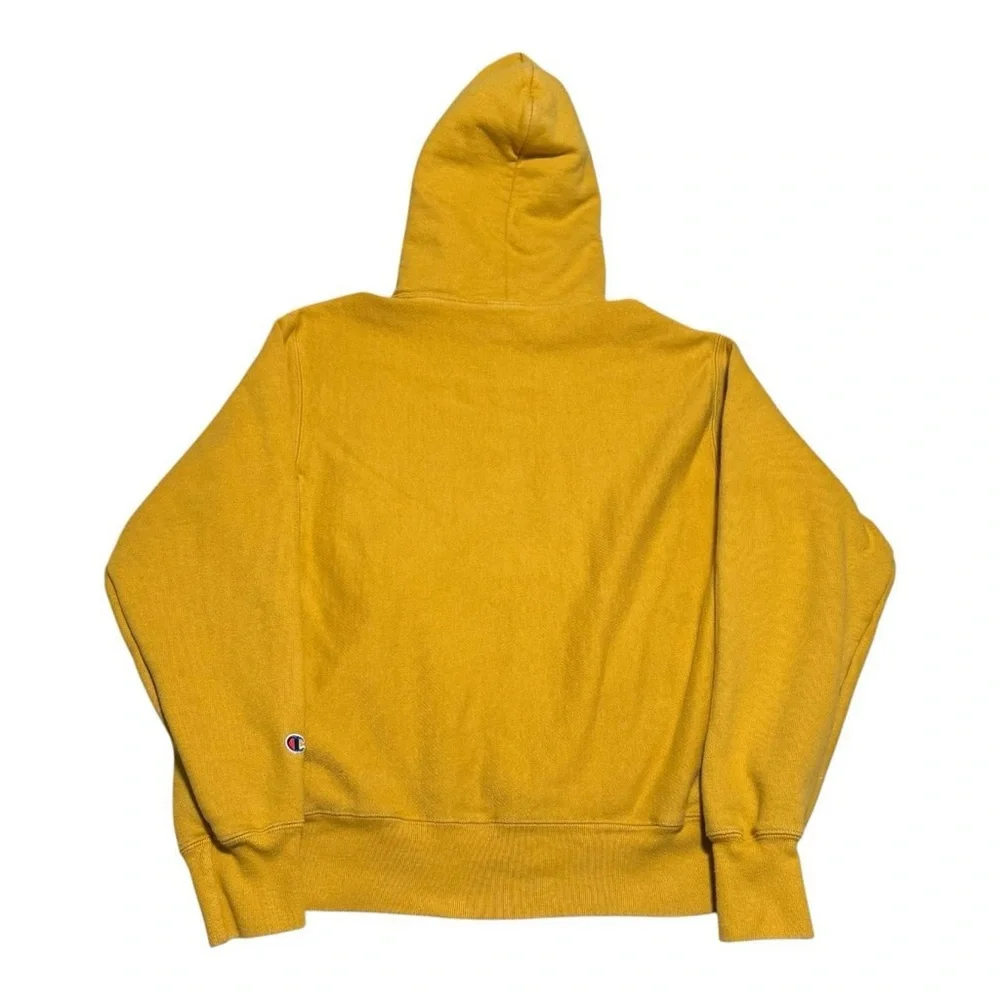 Champion Reverse Weave Yellow Stained Hoodie Sweatshirt Adult Medium